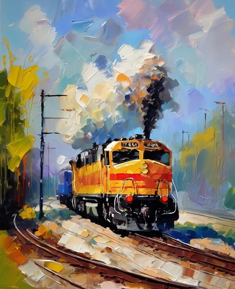 Stylized rough tren de vapor,  impressionistic painting with large palette-knife