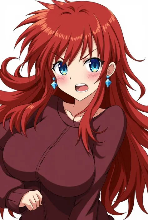  Rias Gremory  (high school dxd), 1 girl, Alone ,  masterpiece,  high resolution sweatshirt,  Anatomically Correct,  better quality,  super detailed,  Textured skin ,  long hair,  red hair face,  messy hair , Blue eyes,  big breasts,  Diamond-Shaped Earrin...