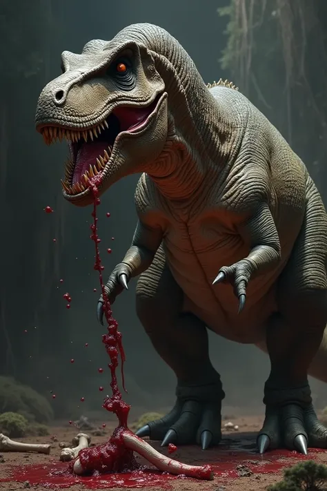 Tyrannosaurus rex with its head torn off by a blade