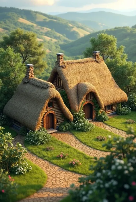 Natural houses with a thatched roof.