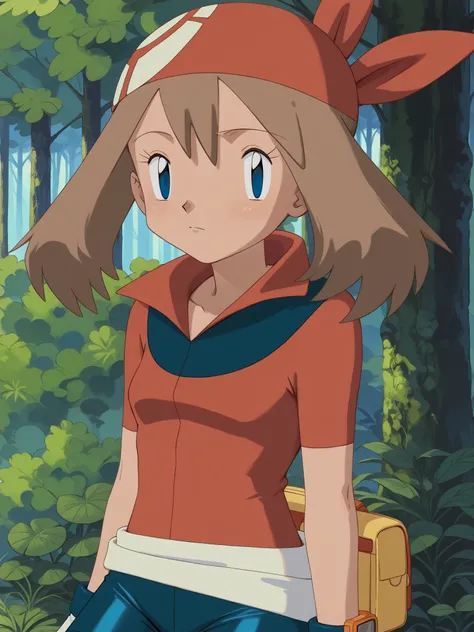  score_9,  score_8_  up the side,  score_7_  up the side,  score_6_  up the side, (((  anime screen cap ))), break, 
May PXL , ((( Pokemon ,  Haruka, May))),   blue eyes,   brown hair,    partially removed clothes  ,    hair between eyes  , Red Bandana,   ...