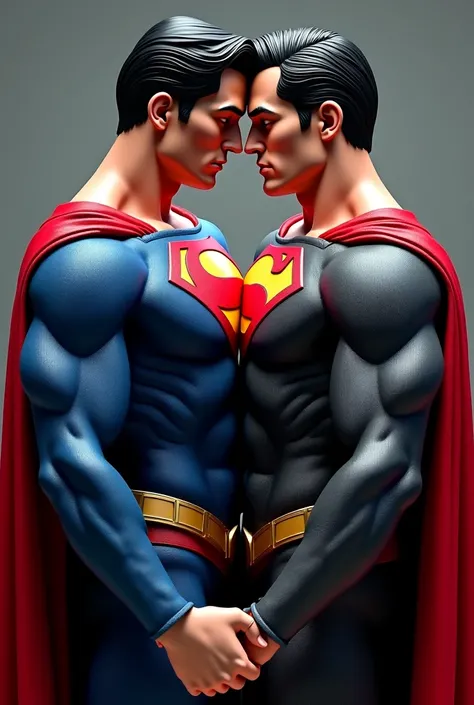  Muscular Superman and Batmat ,  Beautiful and cosy hugging each other in the back. (  better quality, 8K,   ultra detailed ,  Perfect body beauty ,   perfect body shaded realistic  , ( Gorjosa super masculine *:1.1),("  large lump ":1.2),(  dynamic pose :...