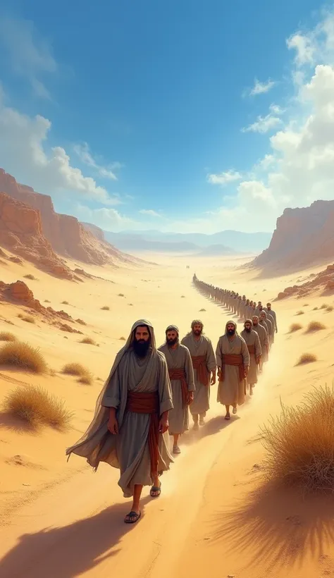 Jewish people walking in the desert 