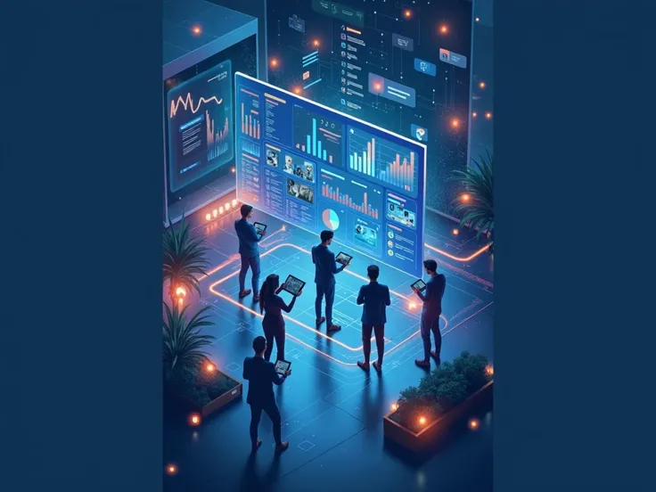 "Create a detailed visual representation that captures the essence of Understanding Consumer Behavior in Real-Time. The image should depict a dynamic and interactive scene where data-driven insights are being analyzed live.

Include elements such as:

A fu...