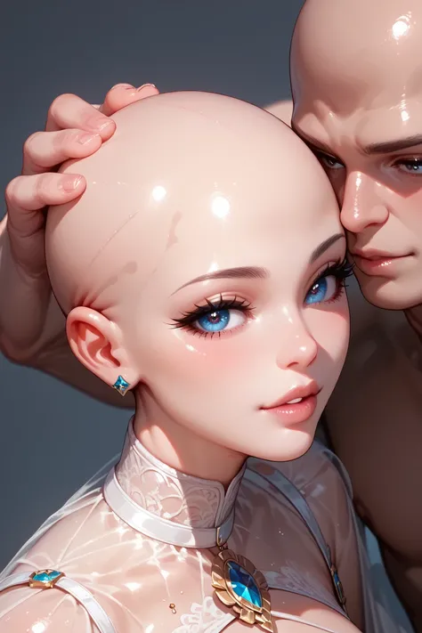 masterpiece,amazing quality,best quality,ultra-detailed,8K,illustration,CG,clear skin,ultra-detailed-eyes,simple background,cute girl, eyelashes, bald,skin head
