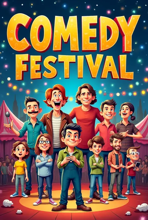 Create a theatrical artistic poster for a 3rd edition comedy festival with real clues 