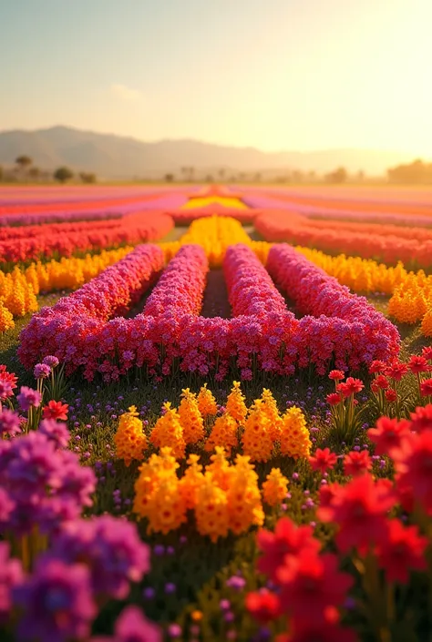 Flowers in a wide field are formed in such a way that the word appears "Allah"  brightly colored .
