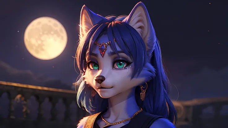 ((krystal)), Star Fox-Krystal, lovable,     green eyes, (((    long blue hair 1  .3))), Decollete, anthro, blurred,  detailed Fluffys fell,    detailed face  , (Fluffy),     1 girl, ,woman, Goth,     green eyes, Undercut,   ultra-realistic 8k CG    ,     m...