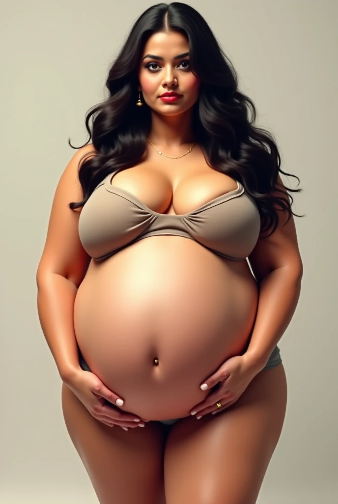 Huge bulky white skinned pregnant indian fatty actress long curly hair huge boobs and belly show