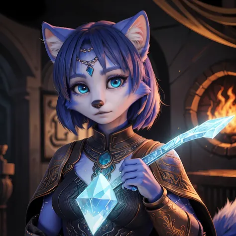 ((krystal)), Star Fox-Krystal, lovable,  green eyes, (((   long blue hair 1  .3))), Decollete, anthro, blurred,  detailed Fluffys fell,    detailed face   , (Fluffy),    1 girl, ,woman, Goth,  green eyes, Undercut,   ultra-realistic 8K-CG   ,    masterpiec...