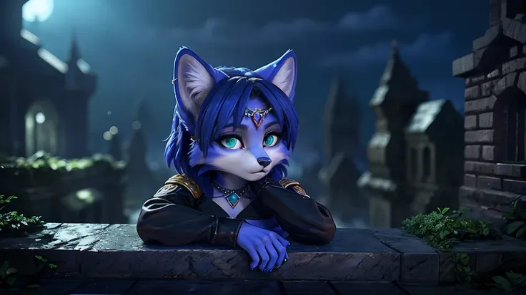 ((krystal)), Star Fox-Krystal, lovable,     green eyes, (((    long blue hair 1  .3))), Decollete, anthro, blurred,  detailed Fluffys fell,    detailed face  , (Fluffy),     1 girl, ,woman, Goth,     green eyes, Undercut,   ultra-realistic 8k CG    ,     m...