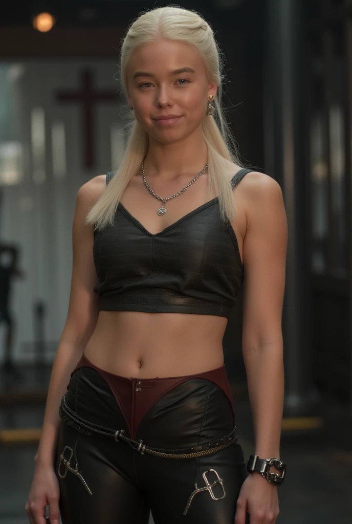 Rhaenyra Targaryen,midriff gymwear,tranning in a gym