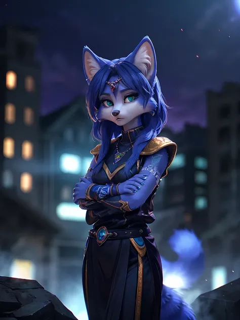 ((krystal)), Star Fox-Krystal, lovable,     green eyes, (((    long blue hair 1  .3))), Decollete, anthro, blurred,  detailed Fluffys fell,    detailed face  , (Fluffy),     1 girl, ,woman, Goth,     green eyes, Undercut,   ultra-realistic 8k CG    ,     m...