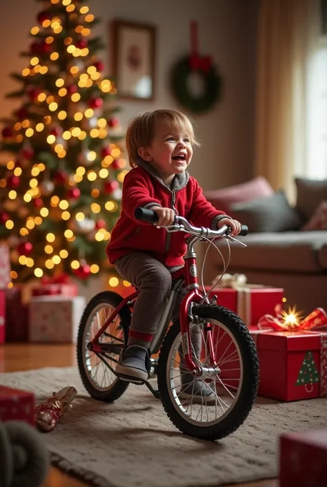 This same  receiving a bicycle at Christmas