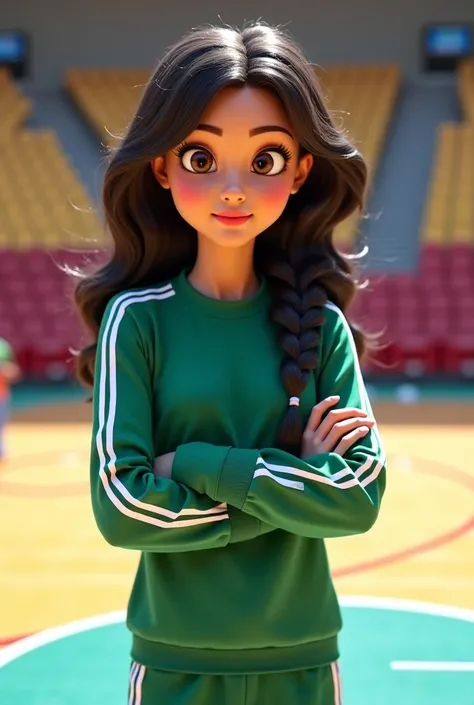 Jasmine very pretty vestida con un chandal verde y rayas blancas,Merida very pretty  dressed in a green sweatshirt with white stripes, Elsa very pretty  dressed in a green sweatshirt with white stripes ,Rapunzel very pretty  dressed in a green sweatshirt w...