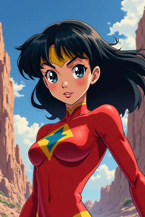 1990s anime Supergirl, full detailed eyes, Toriyama, Miyazaki