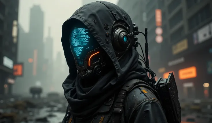 apoclypse
cyber information scout, dressed in sleek, dark mechanical armor with intricate, weathered details, stands in a dynamic pose. The armor is adorned with glowing neon accents in electric blue and vibrant tangarine highlighting its advanced techno...
