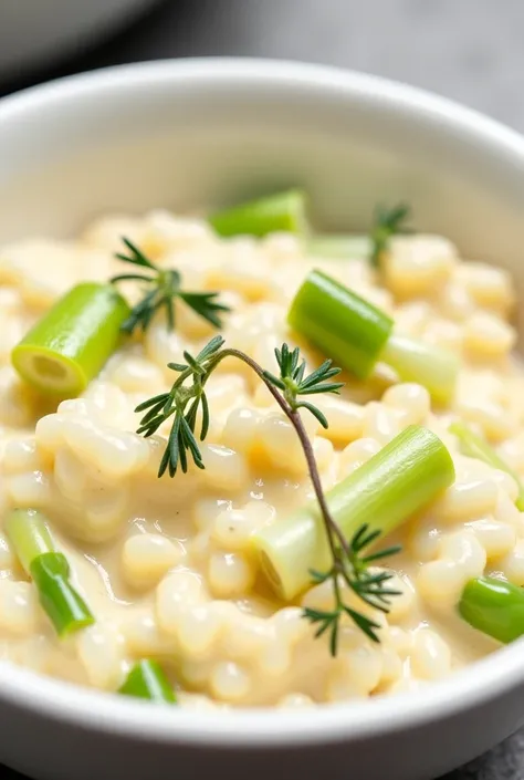 Brie cheese risotto with leeks photo 