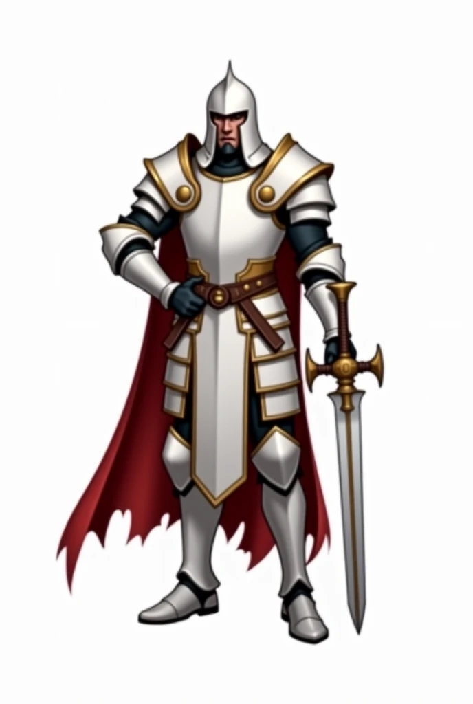 a drawing of a knight with a sword and shield, concept art by Yang J, pixiv, fantasy art, white and red armor, fantasy knight, strong fantasy knight, armored warrior, dressed in light armor, white plated armor, fantasy paladin, armored knight, (((knight)))...