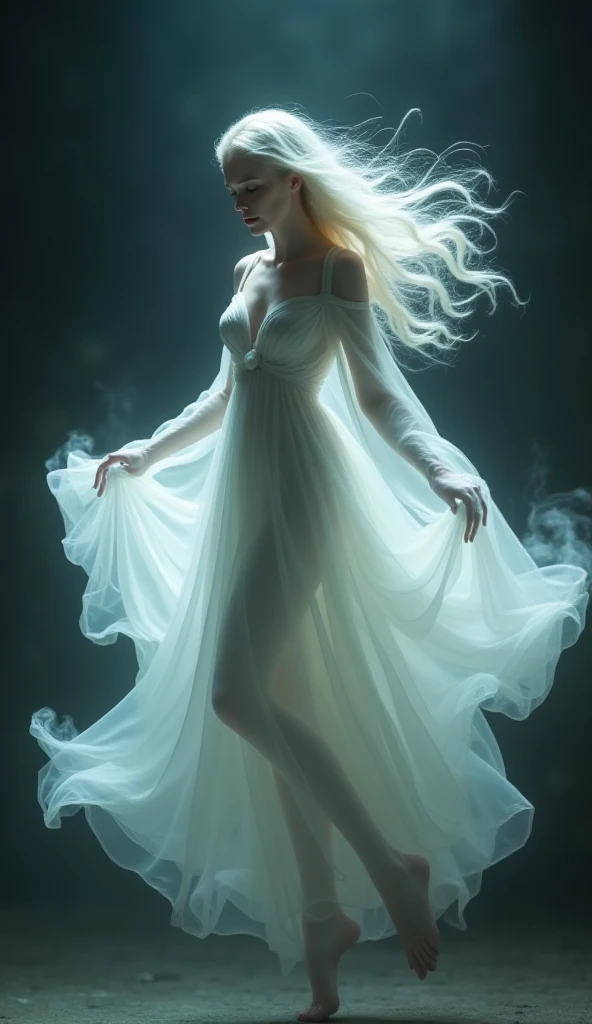 Ghost　Woman with long hair wearing a white costume