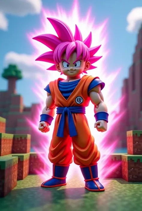 Goku God I mean that the hair is pink and that it is like Minecraft with a transparent background, That Goku is like Minecraft