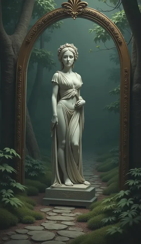   First person perspective  ,   You find a mysterious mirror in the depths of the forest  ,   and a beautiful stone statue of a woman is reflected in the mirror  . There is no cursed statue starting with  ,   You are the cursed person to become the statue ...