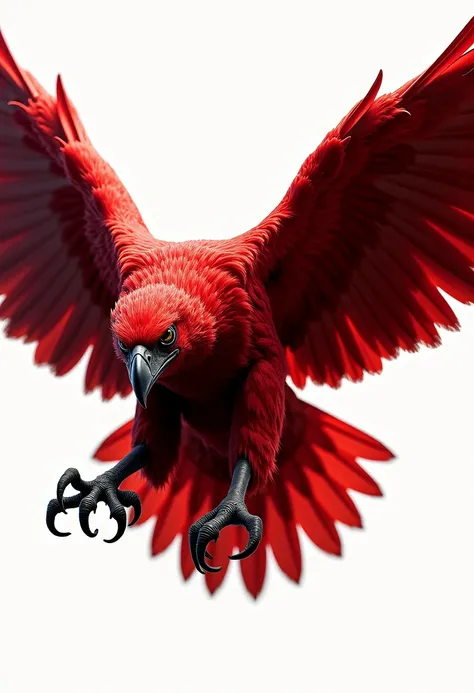 detailed red-feathered bird of prey,1 man,white background,hyper realistic,incredibly detailed,award winning digital art,8k,cinematic lighting,dramatic composition,photorealistic,highly detailed feathers,intense gaze,powerful talons,dynamic pose,rich color...