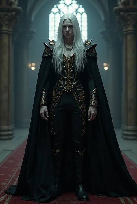 Lhyres is a vampire  .  He has white hair quite long as snow shining in the light of a secluded night and a vampire gothic castle,  and his skin is white as freshly fallen snow . Your clothes,  adorned and tight on his body with intricate embroidery and ad...