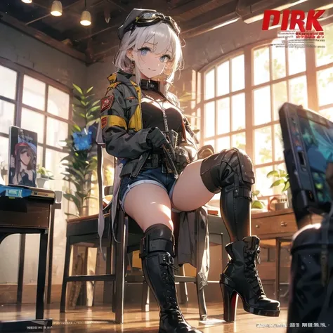 (from below:1.2,  top quality ),  girl ,  platinum colored hair military uniform  , The dreamer wants purplish  blue eyes , (from below:1.2,  top quality ), a  girl ,  blonde hair , The dreamer wants purplish  blue eyes ,  medium ,  Lori does it , ( Master...