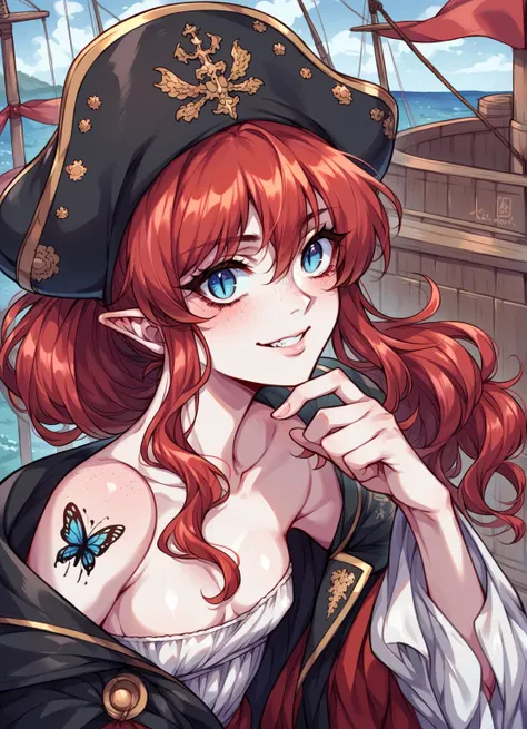 Girl,Captain's hat, corsair,Solo, handsome, Glossy feel,hot,sexy,pose,
1. male,masterpiece, strong, with character, dressed in a corsair coat,(solo)Dressed elegantly, Best Quality, On a medieval ship,High resolution, In combat, poses,Super detailed, Anime ...