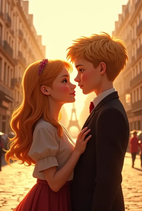 Blonde light orange hair girl 13 kiss in Paris a blonde handsome boy 14 cute 
