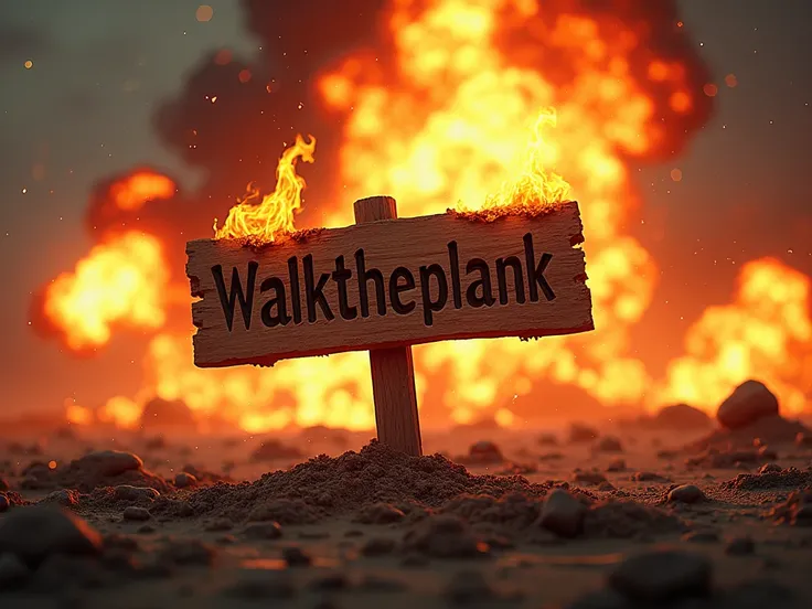 set everything ablaze
carve "WalkThePlank" on a plank so it looks like a simple logo, set it on fire and change the background to explosions