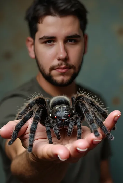 Picture of me man with a tarantula in his hand