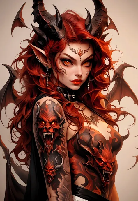 Realistic demoness tattoo 