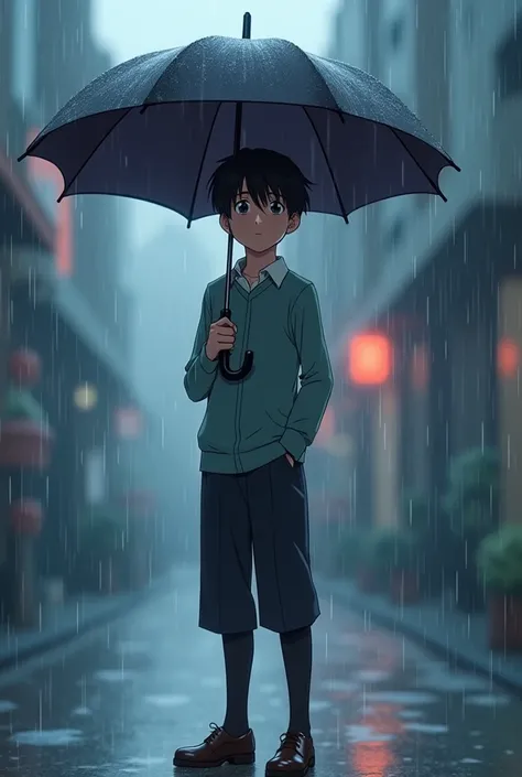 Smart Boy Stand In Rain And There Is Umbrella In Hand And Edit To Anime