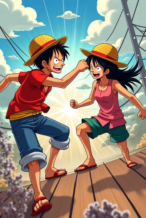 Luffy punching Nami
