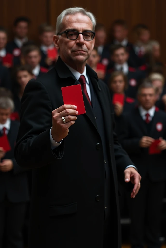 make him holding students' red index in his hand