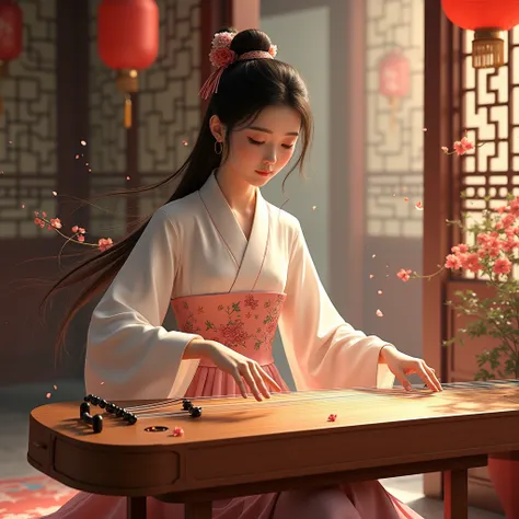 beautfull girl play Guzheng ,  Traditional Guzheng Chinese Music