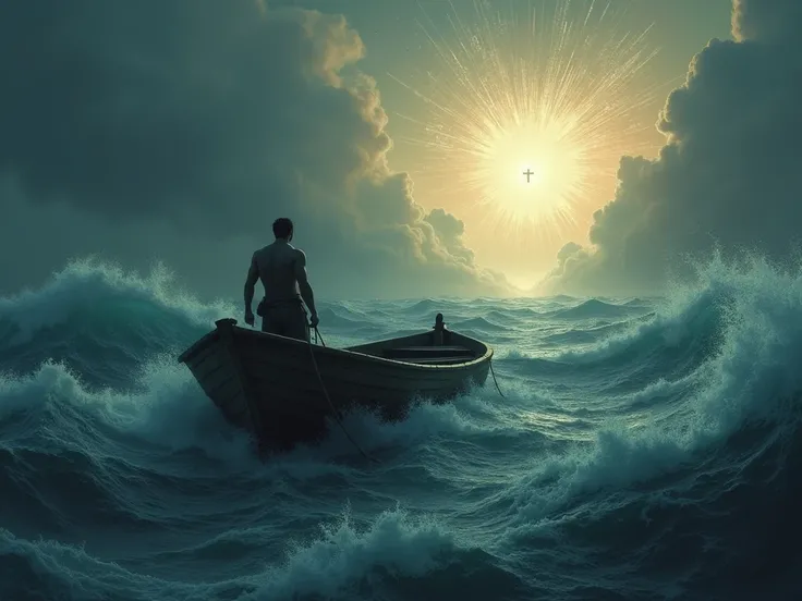 Imagine a very simple boat in the middle of a rough sea, But God will soon arrive with his angels to calm the boat. as if this boat were someone's life, Who is distressed, But God brings peace.