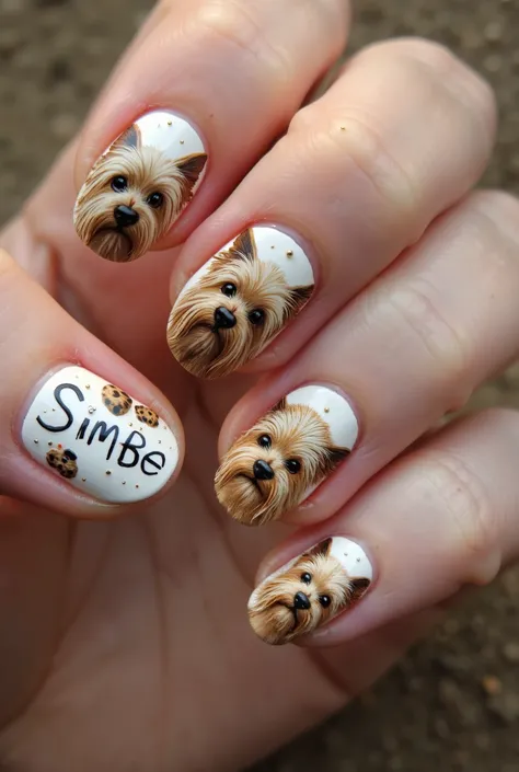 You can create nails decorated with Yorshire breed dogs and on a nail that has the word simbe 