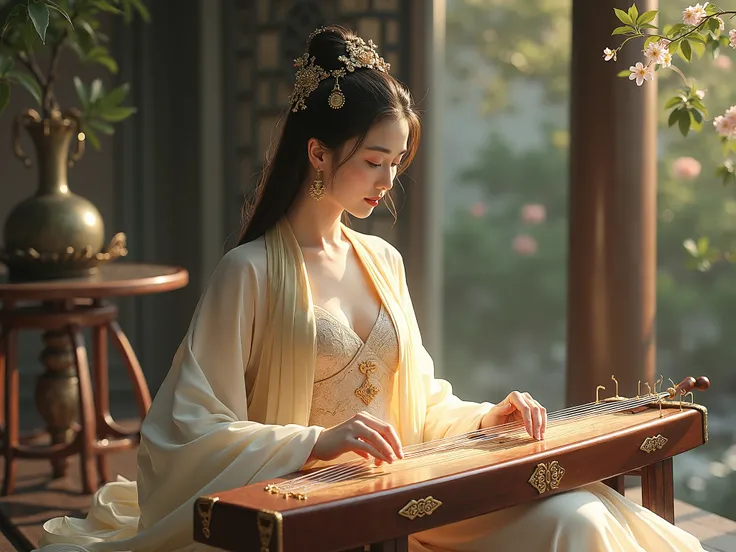 beautfull girl play Guzheng , Traditional Guzheng Chinese Music