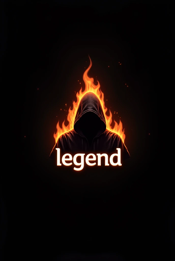 Create a logo for me that says legend and that is a flame with a hood 