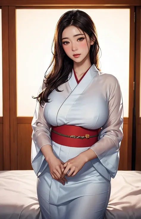 female student   , Yukata, kimono、chinese buns、large Breasts
((( Masterpiece))), ((  top quality)), (( 複雑な Details)), ((  super realistic realism )), ,  mature woman,   mature woman,   see through,    high definition  , illustration, 1人の mature woman,    p...