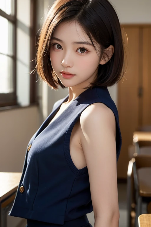  top quality,  face focus,  soft light,  Ultra High Resolution, ( Photo Realistic:1.4),  RAW photos ,  1 Japanese Girl , solo,  cute, ( with a shy smile:0.5), ( brown eyes,  light in the eye),  detailed and beautiful face, ( small breasts), ( High Resoluti...