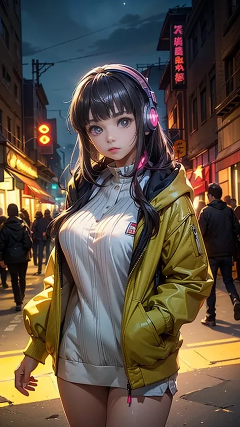 ( Masterpiece,   top quality,    top quality ,    very detailed,   Best Details ,   official art,      night  、   Neon Street  、    Cinematic Composition on a Sandy Beach    ,      beautiful and beautiful   :1.2),   colorful, (A sophisticated eye:1.1),   b...