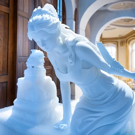 A statue of a goddess made of ice sculptures