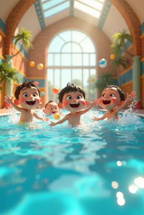 Create happy play s swimming in a Disney Pixar 3D indoor pool