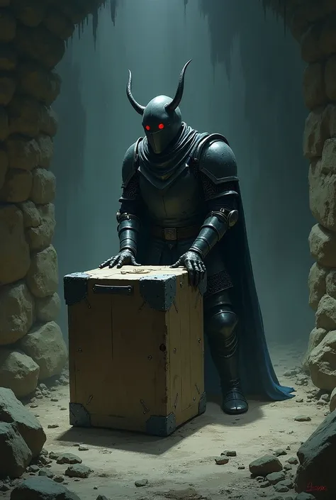 Knight from the video game Hollow Knight pushing a box