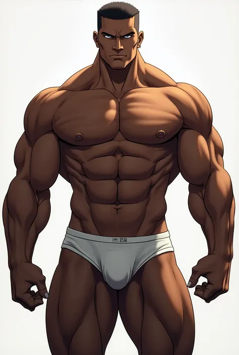 man,  dark skin, Muscles, underwear , pose,  short hair,  shirtless, anime 