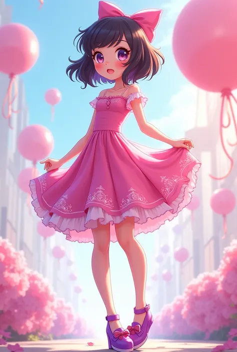 a  s anime carton with a pink dress and purple shoes , dress icon